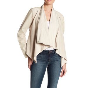 BlankNYC Mix Media Faux Leather Drape Front Jacket
